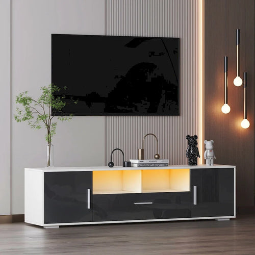 Mueble de TV de 62.99" con luces LED, armarios y estantes abiertos para televisores de hasta 65"