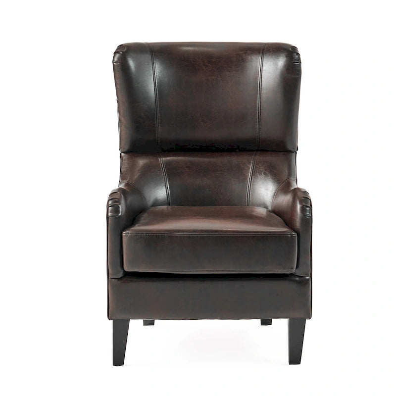 Sillón decorativo de respaldo alto con diseño de orejero y patas de madera de abedul