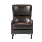 Sillón decorativo de respaldo alto con diseño de orejero y patas de madera de abedul