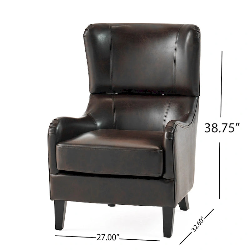 Sillón decorativo de respaldo alto con diseño de orejero y patas de madera de abedul
