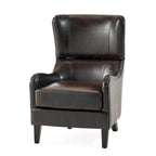 Sillón decorativo de respaldo alto con diseño de orejero y patas de madera de abedul