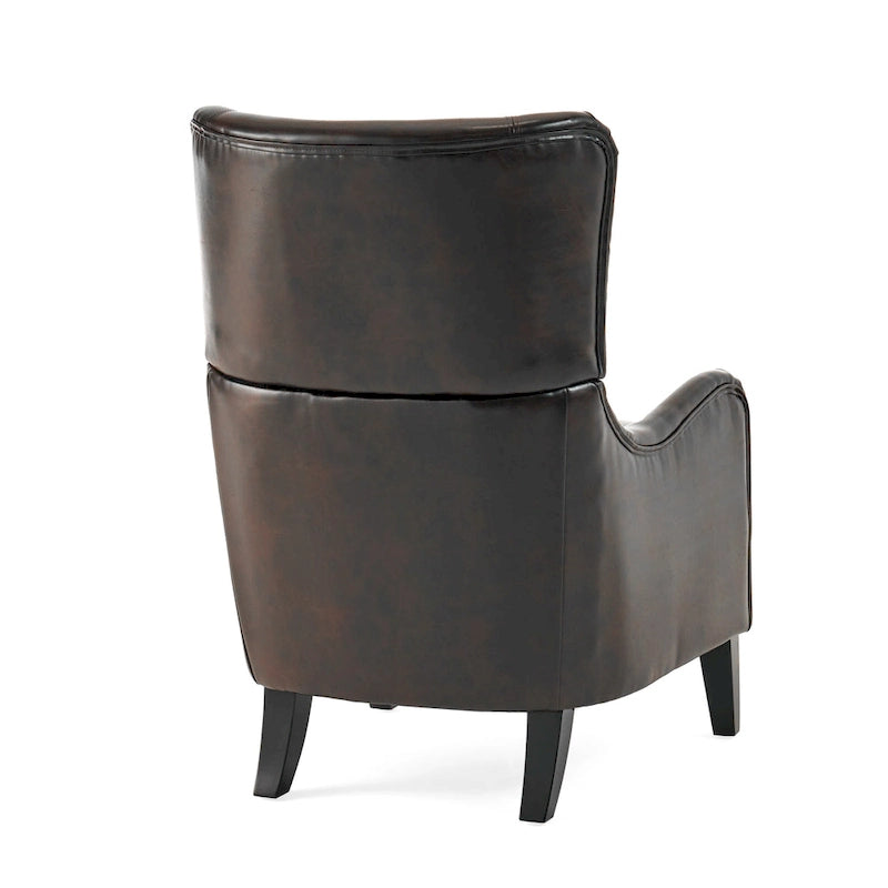 Sillón decorativo de respaldo alto con diseño de orejero y patas de madera de abedul