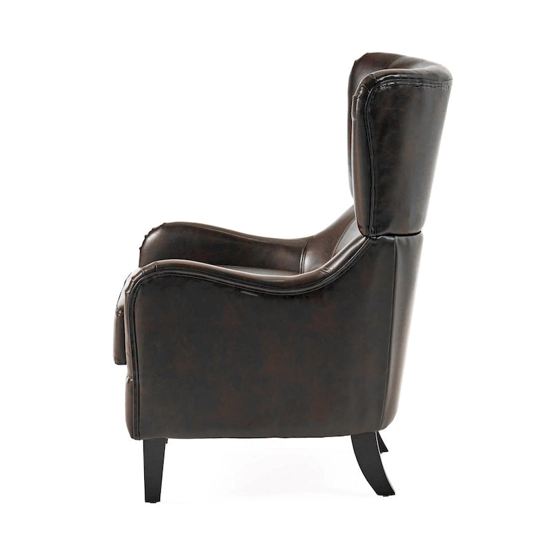 Sillón decorativo de respaldo alto con diseño de orejero y patas de madera de abedul