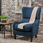 Sillón decorativo de respaldo alto con diseño de orejero y patas de madera de abedul
