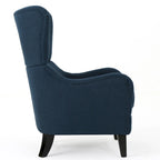 Sillón decorativo de respaldo alto con diseño de orejero y patas de madera de abedul