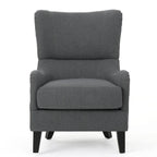 Sillón decorativo de respaldo alto con diseño de orejero y patas de madera de abedul