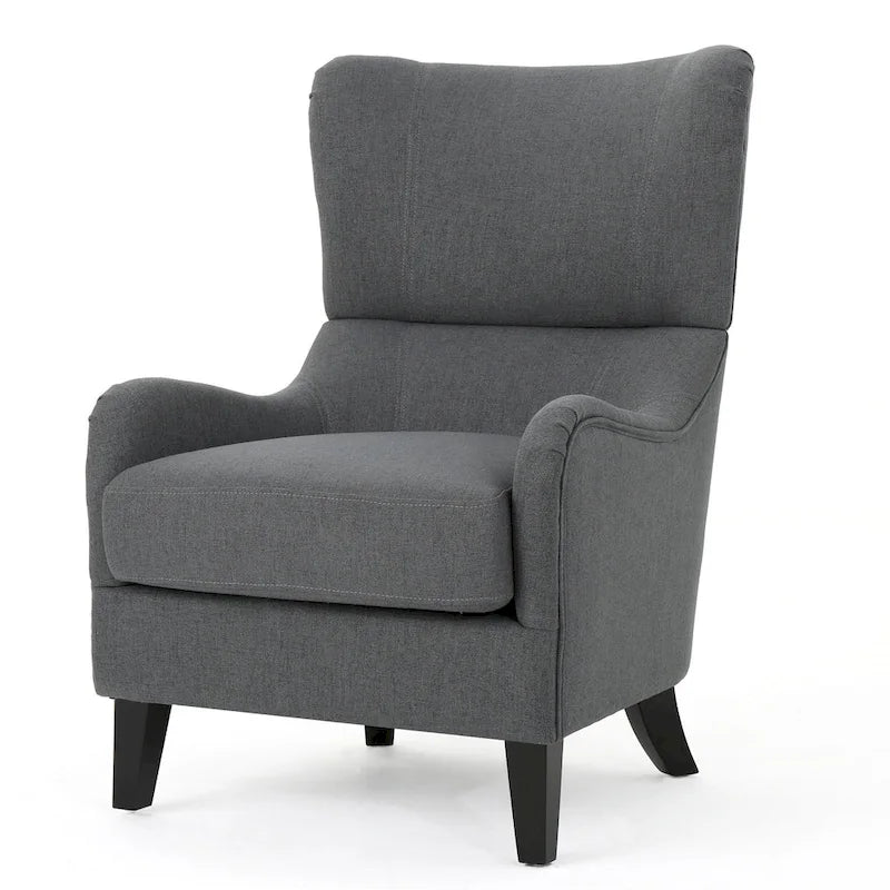 Sillón decorativo de respaldo alto con diseño de orejero y patas de madera de abedul