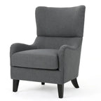 Sillón decorativo de respaldo alto con diseño de orejero y patas de madera de abedul