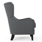 Sillón decorativo de respaldo alto con diseño de orejero y patas de madera de abedul