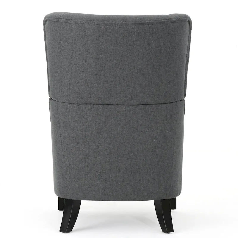 Sillón decorativo de respaldo alto con diseño de orejero y patas de madera de abedul