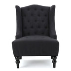 Sillón club tapizado de respaldo alto color carbón con botones y copetudo
