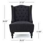 Sillón club tapizado de respaldo alto color carbón con botones y copetudo