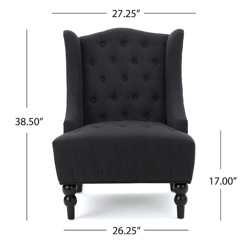 Sillón club tapizado de respaldo alto color carbón con botones y copetudo