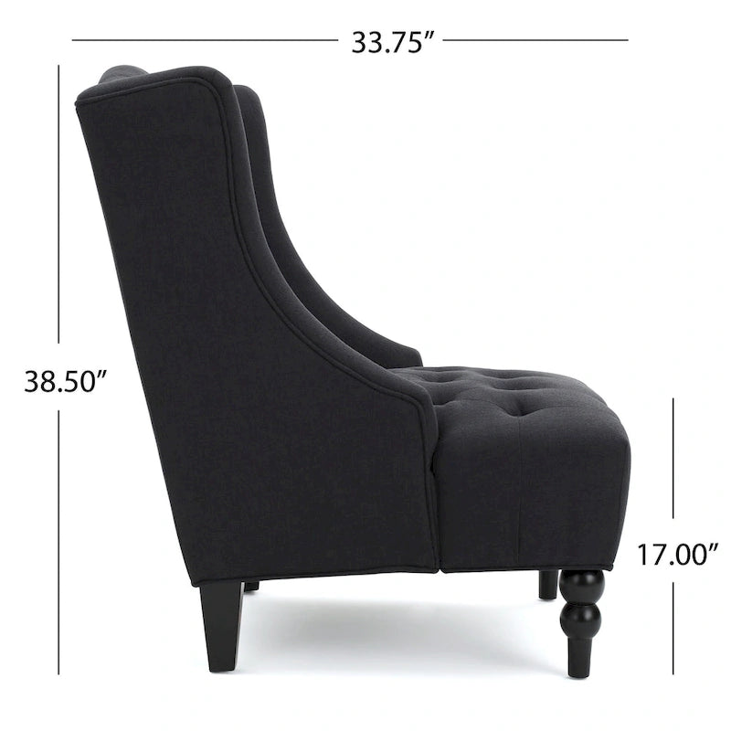 Sillón club tapizado de respaldo alto color carbón con botones y copetudo