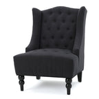Sillón club tapizado de respaldo alto color carbón con botones y copetudo