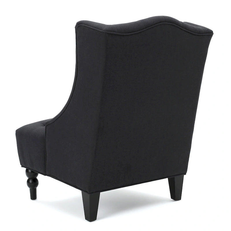 Sillón club tapizado de respaldo alto color carbón con botones y copetudo