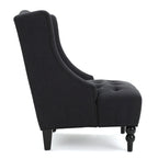 Sillón club tapizado de respaldo alto color carbón con botones y copetudo