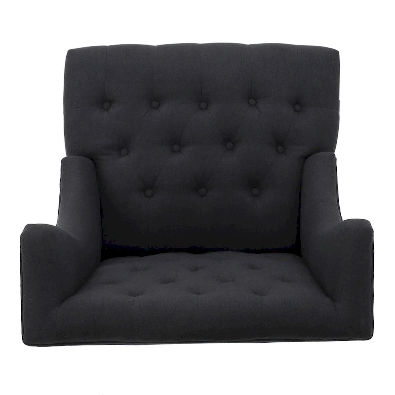 Sillón club tapizado de respaldo alto color carbón con botones y copetudo