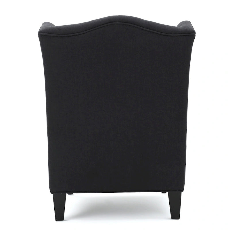 Sillón club tapizado de respaldo alto color carbón con botones y copetudo