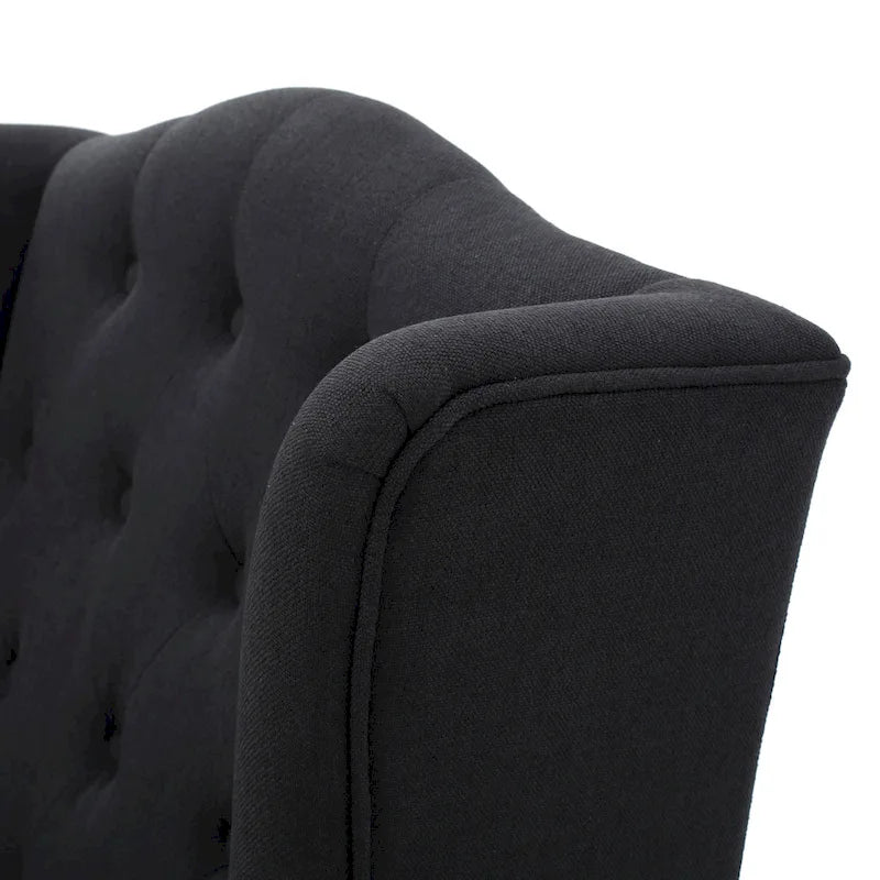 Sillón club tapizado de respaldo alto color carbón con botones y copetudo