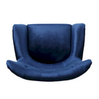 Sillón auxiliar tapizado en terciopelo azul marino con orejeras