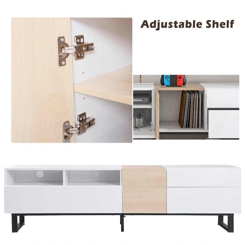 Mueble de TV de 70.9" con almacenamiento, puertas abatibles y estante ajustable para televisores de hasta 80"