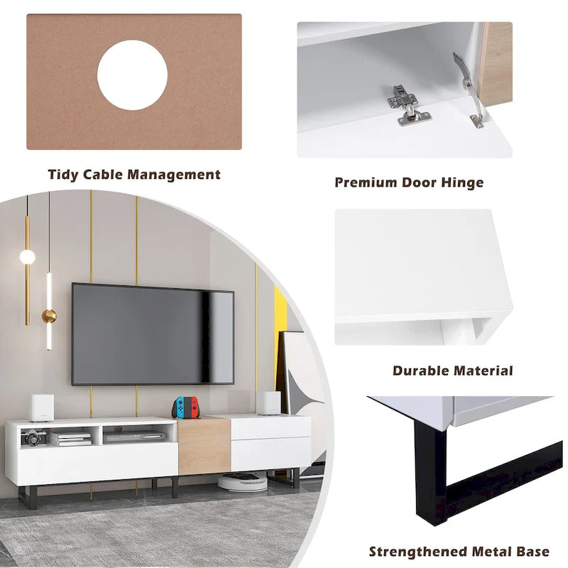 Mueble de TV de 70.9" con almacenamiento, puertas abatibles y estante ajustable para televisores de hasta 80"