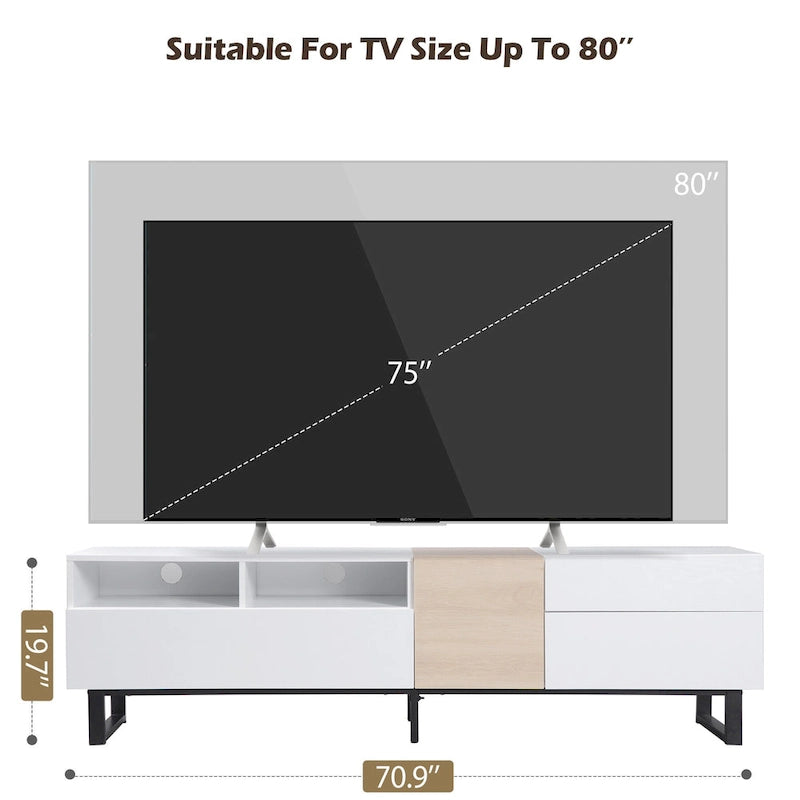 Mueble de TV de 70.9" con almacenamiento, puertas abatibles y estante ajustable para televisores de hasta 80"