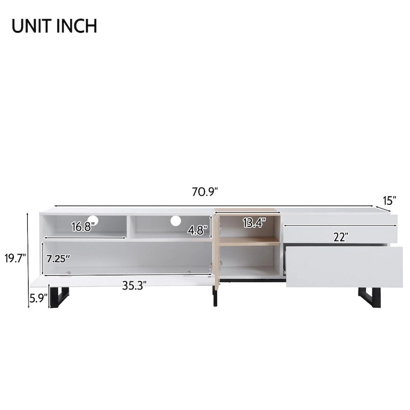 Mueble de TV de 70.9" con almacenamiento, puertas abatibles y estante ajustable para televisores de hasta 80"