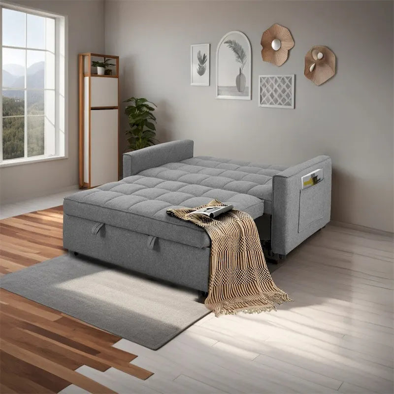 Sofá Cama extraíble con Tela de Poliéster Tejido y Marco de Madera