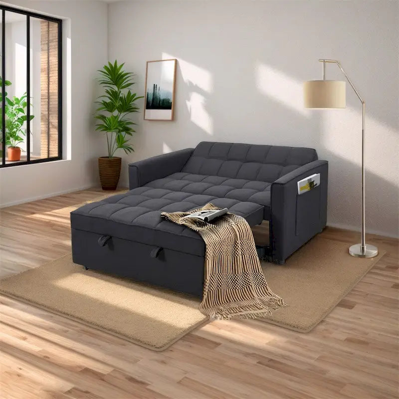 Sofá Cama extraíble con Tela de Poliéster Tejido y Marco de Madera