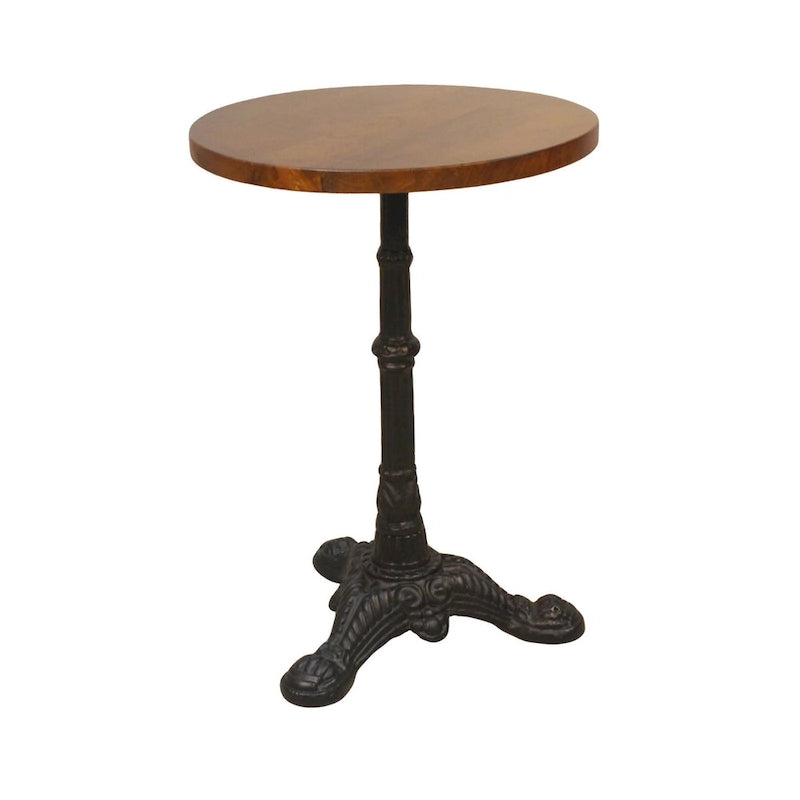 Mesa auxiliar redonda de 28" - Tapa de madera maciza con base de hierro