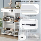 Conjunto de zapatero con 4 cajones abatibles y 2 cajones de almacenamiento, superficie con veta de madera, blanco
