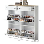 Conjunto de zapatero con 4 cajones abatibles y 2 cajones de almacenamiento, superficie con veta de madera, blanco