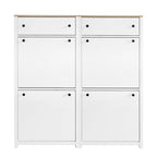 Conjunto de zapatero con 4 cajones abatibles y 2 cajones de almacenamiento, superficie con veta de madera, blanco