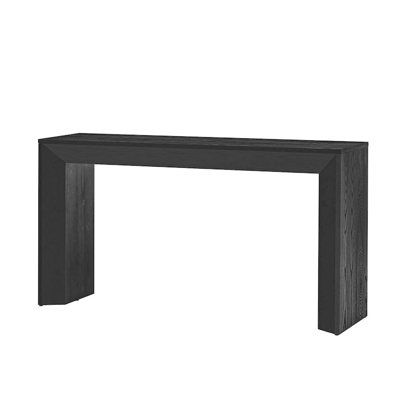 Elegante mesa consola con diseño inspirado en una chimenea y cubierta con chapa de madera