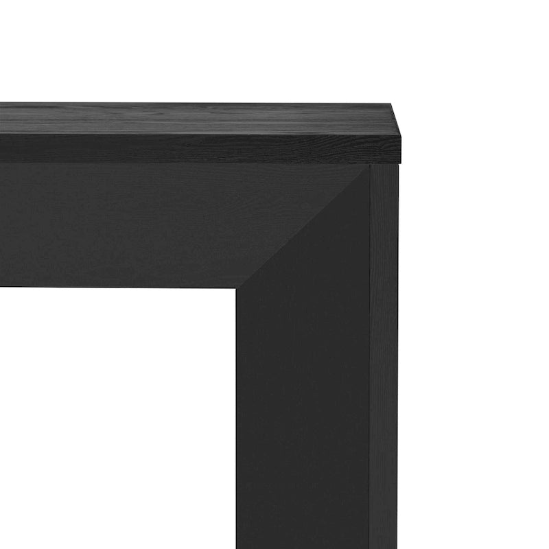 Elegante mesa consola con diseño inspirado en una chimenea y cubierta con chapa de madera