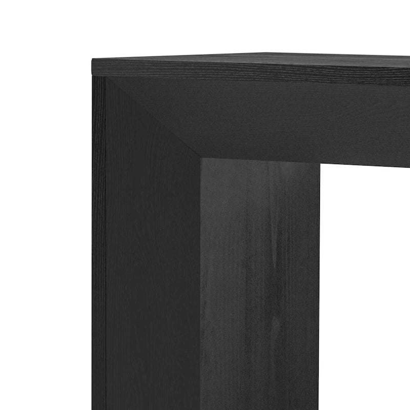 Elegante mesa consola con diseño inspirado en una chimenea y cubierta con chapa de madera