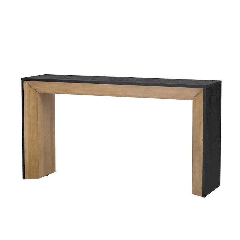 Elegante mesa consola con diseño inspirado en una chimenea y cubierta con chapa de madera