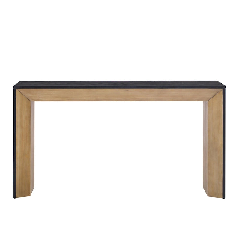 Elegante mesa consola con diseño inspirado en una chimenea y cubierta con chapa de madera