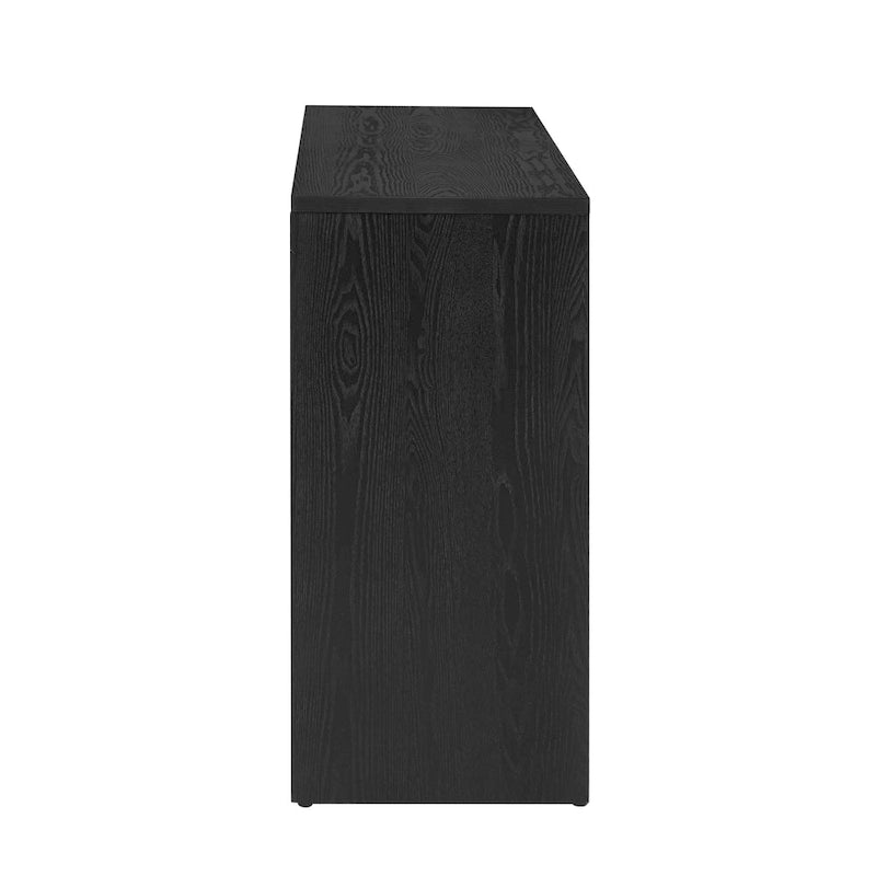 Elegante mesa consola con diseño inspirado en una chimenea y cubierta con chapa de madera