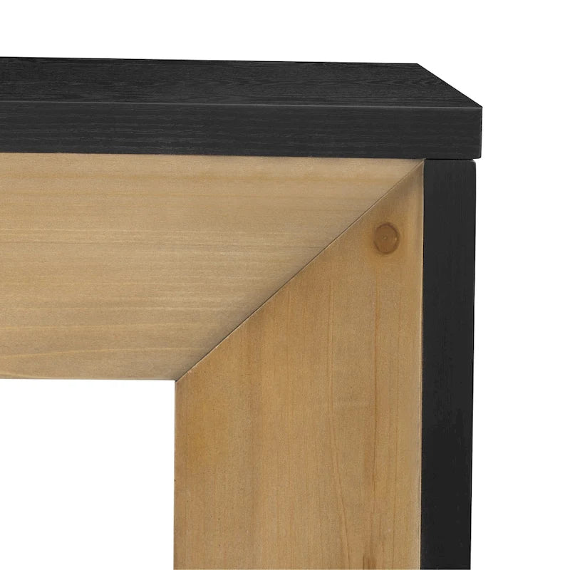Elegante mesa consola con diseño inspirado en una chimenea y cubierta con chapa de madera