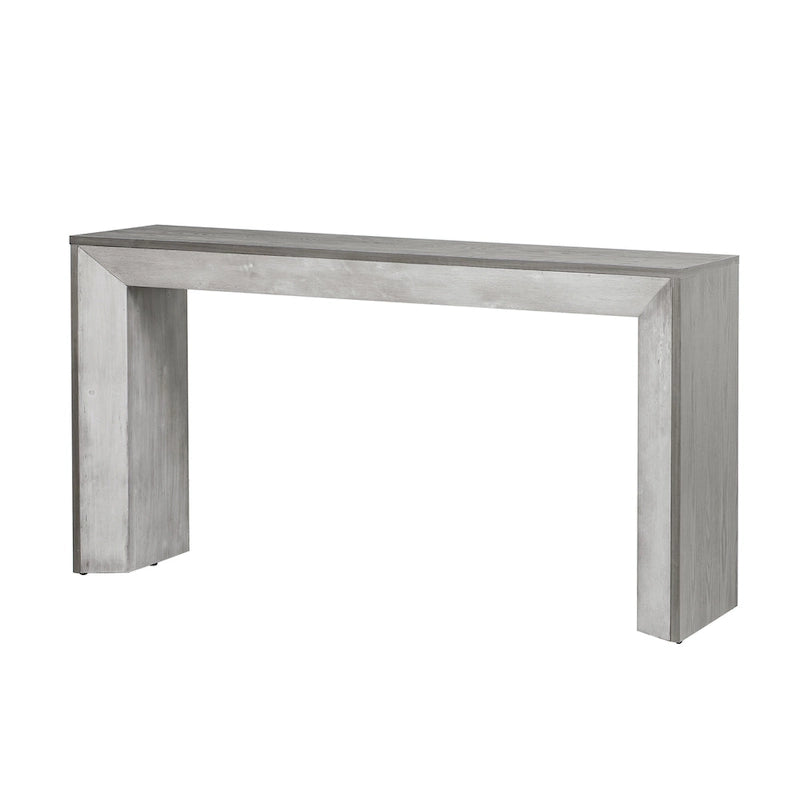 Elegante mesa consola con diseño inspirado en una chimenea y cubierta con chapa de madera