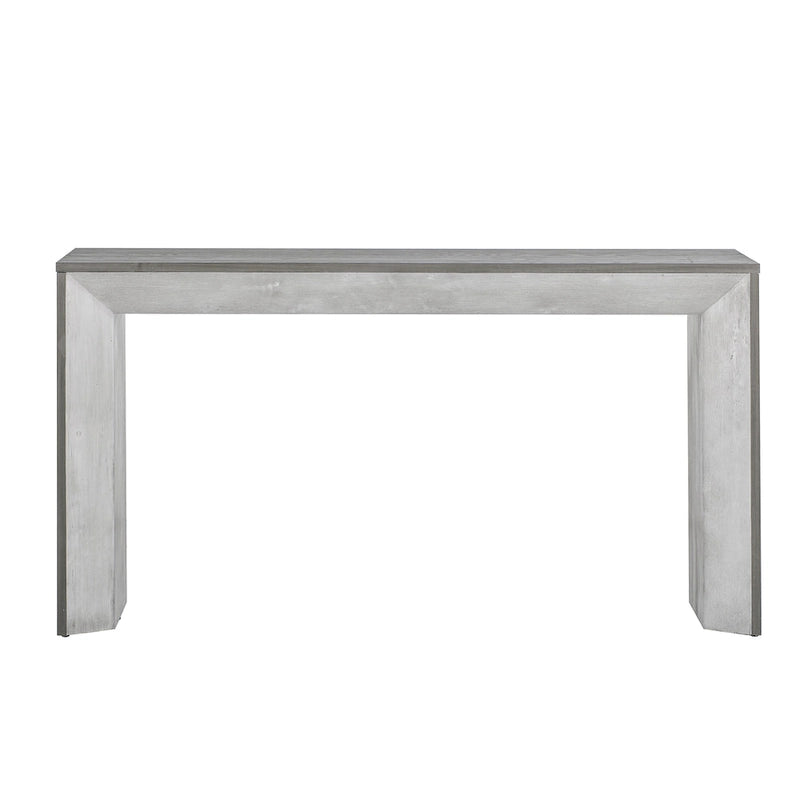 Elegante mesa consola con diseño inspirado en una chimenea y cubierta con chapa de madera