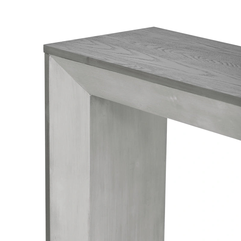 Elegante mesa consola con diseño inspirado en una chimenea y cubierta con chapa de madera