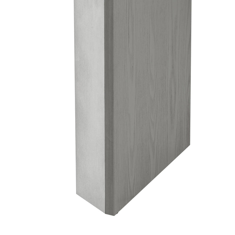 Elegante mesa consola con diseño inspirado en una chimenea y cubierta con chapa de madera