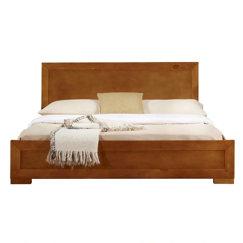 Estructura de cama queen de roble con cabecero