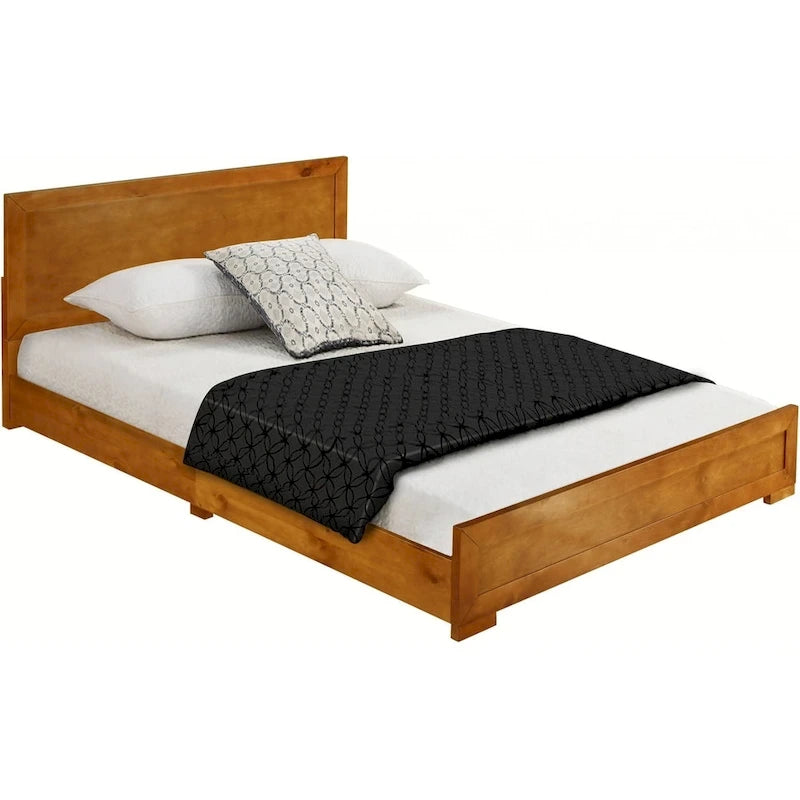 Estructura de cama queen de roble con cabecero