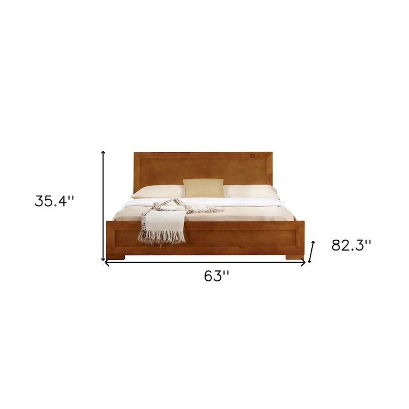 Estructura de cama queen de roble con cabecero