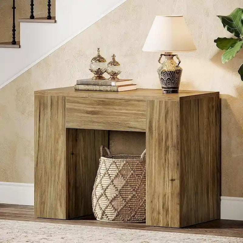 Mesa auxiliar de arco de 31.5" con patas de madera – Mesa auxiliar de estilo vintage